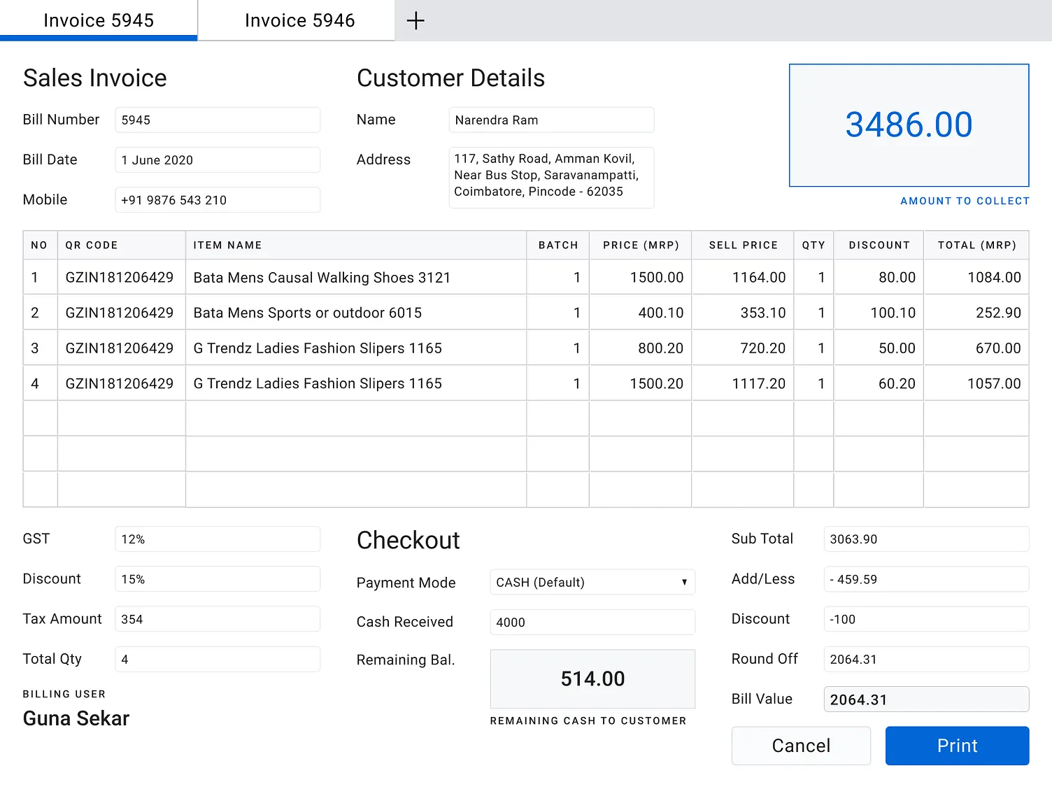 Metabill dashboard